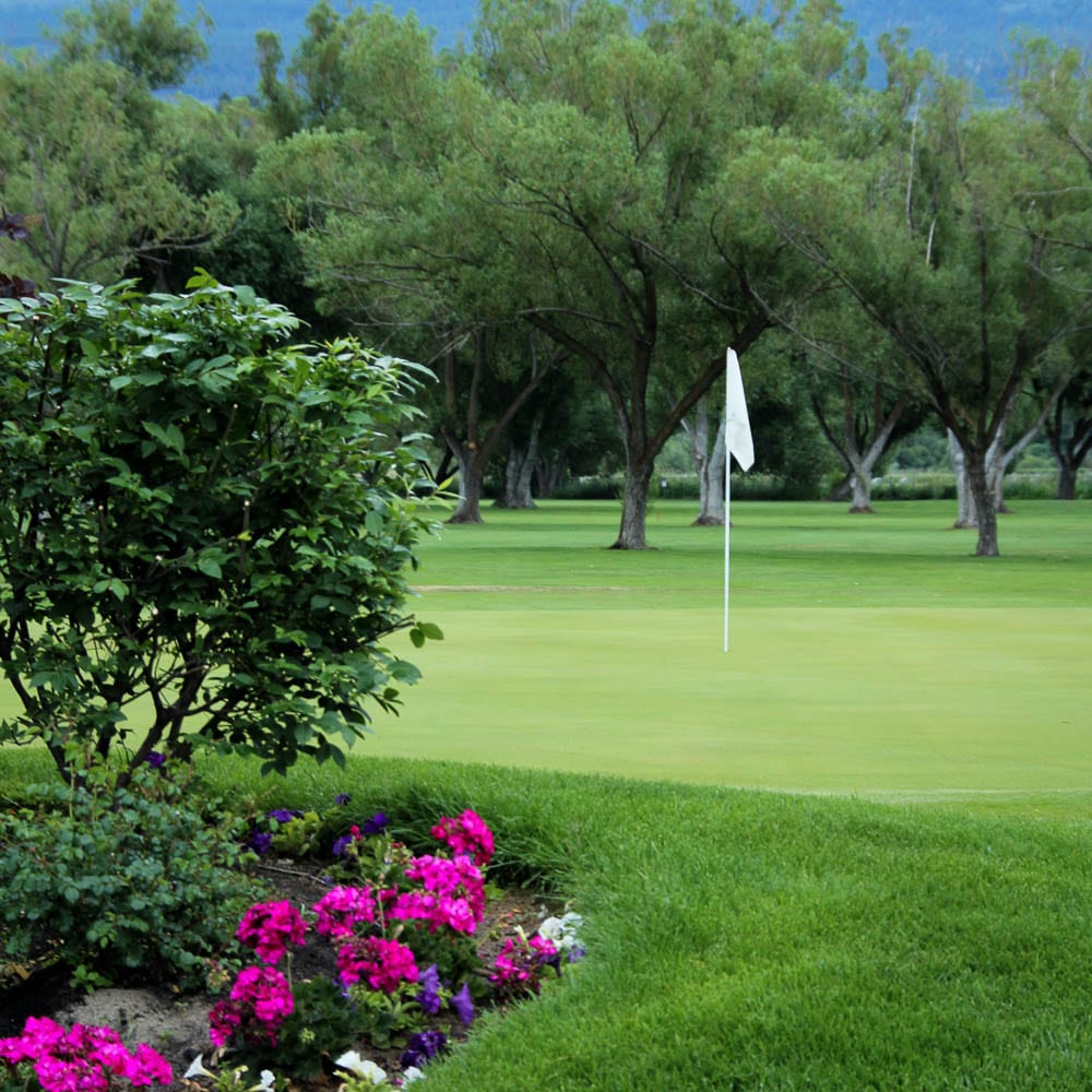 Garden on golf course, flagstick